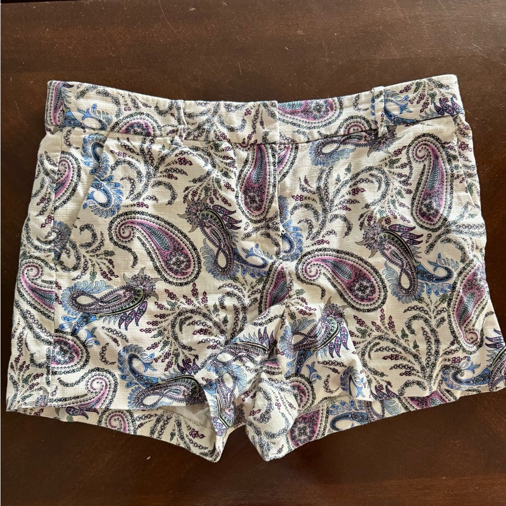 LOFT High Waist Blue and Purple Paisley Shorts